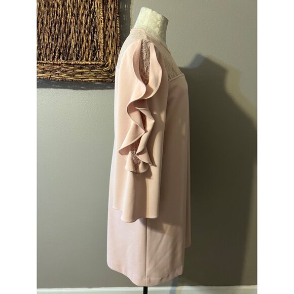 Tahari Levine Dress Pink 10 Ruffle 3/4 Sleeve Stretch Shift Career Church - Picture 4 of 7